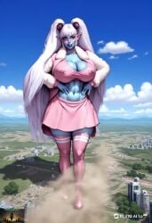 abs ai_generated alien_girl antennae bangs big_nipples bimbo blue_eyes blue_skin blush boots choker destruction ear_piercing earthquake freckles freckles_on_breasts giantess heterochromia huge_ass huge_breasts jacket masscontact skirt sound sound_effects tagme thick_thighs thighhighs twintails video white_hair