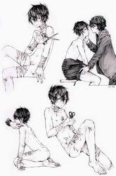 bandages cutting japanese kagerou_project kisaragi_shintarou kokonose_haruka konoha mekakucity_actors scissors self_harm selfharm shounen_ai sketches submission traditional_art twink yaoi