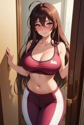 1girls ai_generated anehame_ore_no_hatsukoi_ga_jisshi_na_wake_ga_nai bathroom blush breasts completely_nude curvy dh_lucky door doorway gym gym_clothing gym_uniform long_hair naked_towel nude sakagami_rio shower showering solo solo_female steam wet wet_body wet_hair