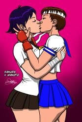 capcom japanese_school_uniform kaywest kissing makoto_(street_fighter) sakura_kasugano street_fighter