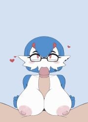 animated blowjob earrings gardevoir glasses hair_ornament hearts_around_head large_breasts paizuri paz_gardenia pokemon pokemon_(species) pokephilia shiny_pokemon titjob