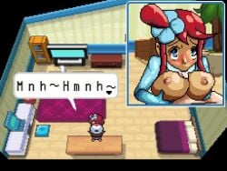 animated big_breasts blowjob froll hilbert_(pokemon) paizuri pixel_art pokemon pokemon_bw skyla_(pokemon) sound tagme video