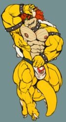 anthro armpit_hair bowser bulge clothing collar hair horn koopa looking_at_viewer male male_only mario_(series) muscular muscular_male nintendo oldshep pecs scalie solo underwear video_games