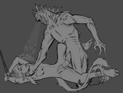 asphyxiation big_eye bound chained chains choking cyclops dungeons_and_dragons duo female genitals habromania hand_on_throat hasbro hi_res hooves humanoid hypnosis male male/female male_penetrating mind_control monster nothic penetration penis questionable_consent teratophilia tiefling unfinished unusual_anatomy unusual_genitalia unusual_penis wizards_of_the_coast