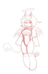 armwear background bluedevil bottomless breasts demon demon_girl demon_horns demon_tail elbow_gloves fangs fishnets halo horns kai_(bluedevil) kneehighs name_drop navel nude original roblox robloxian sketch tagme tail tape taped_nipples thick_thighs thin_waist topless watermark wings wip