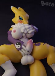 1futa 2019 3d anthro bacn balls big_breasts black_sclera blue_eyes blush breasts canid canine cum dickgirl digimon digimon_(species) erection fur futa_only futanari hi_res humanoid_penis intersex looking_at_viewer mammal nipples nude penis precum presenting renamon renamon_(bacn) simple_background solo solo_futa spread_legs spreading thick_thighs white_fur yellow_fur