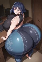 ai_generated ass ass_bigger_than_head big_ass big_breasts big_butt blue_hair blue_pants blue_yoga_pants breasts breasts_bigger_than_head child_bearing_hips doki_doki_literature_club enormous_ass enormous_breasts female female_only flare_pants floral_print forbidden_pants giant_ass giant_breasts hololive hololive_english huge_ass huge_breasts hyper hyper_ass hyper_breasts hyper_butt hyper_thighs large_ass large_breasts light-skinned_female light_skin lovermam massive_ass massive_breasts massive_thighs milf nipples nipples_visible_through_clothing ouro_kronii short_hair thick thick_ass thick_legs thick_thighs twitter_link wide_hips yoga_pants