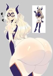 ass ass_focus back_view blonde_hair costume female heart horn huge_ass long_hair looking_at_viewer looking_back luizinbk masked_female mount_lady my_hero_academia presenting_ass presenting_butt showing_ass smile smiling_at_viewer suit superheroine superheroine_costume thick_ass