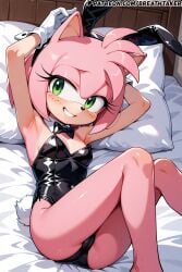 ai_generated amy_rose arms_behind_head arms_up bed bedroom breasts breasts breathtaker bunny_costume bunny_ears bunny_girl bunny_tail bunnygirl bunnysuit camel_toe cameltoe furry furry_female green_eyes head_on_pillow hi_res legs_together legs_up leotard lying lying_on_back lying_on_bed on_back on_bed on_pillow pillow pink_fur presenting small_breasts small_tits sonic_(series) sonic_the_hedgehog_(series)