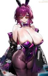 breasts breasts bunnysuit cleavage female girl honkai:_star_rail honkai_(series) kafka_(honkai:_star_rail) purple_eyes purple_hair