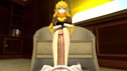 1boy 1girls 3d animated big_penis blonde_hair clothed clothed_female_nude_male crossed_arms crossed_legs feet femdom foot_fetish footjob huge_penis kuibi large_penis long_penis male_pov no_sound pov purple_eyes rwby sitting source_filmmaker video wiggling_toes yang_xiao_long