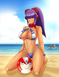 beach layer mausartist mega_man mega_man_x outside swimsuit_layer_(x_dive) zero_(mega_man)