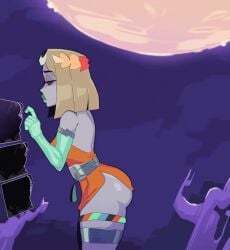 1girls animated ass_expansion big_breasts black_sclera blonde_hair bouncing_ass bouncing_breasts breast_expansion breasts bubble_ass bubble_butt dress female female_only gif green_arms green_lips green_lipstick grey_body grey_skin hades_2 hair half-closed_eyes legwear lips lipstick looking_to_the_side medium_breasts melinoe_(hades) neckwear orange_dress parted_lips red_eyes short_dress short_hair side_boob side_view sideboob solo solo_female surprised surprised_expression thick_lips thick_thighs thigh_expansion thigh_strap thighs zephyrgales