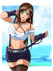 1girls abs breasts brown_hair clothed dead_or_alive female female_only human kokoro_(doa) looking_at_viewer muscular muscular_female raburebo solo stockings wide_hips