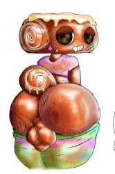 1boy 1femboy 2d 2d_(artwork) ass ass_focus balls bedroom_eyes big_ass big_balls big_butt big_eyes big_head boy brown_skin cosmo_(dandy's_world) crop_top dandy's_world drooling fat_ass femboy femboy_only feminine_male male male_only object ocinico pants_down pink_shirt simple_eyes small_waist solo sweat sweating sweaty_ass sweaty_butt tail thick_thighs white_background