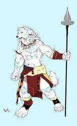 1boy anthro canine furry male male_only mammal negger polar_wolf solo spear standing weapon wolf