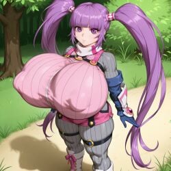 ai_generated big_breasts bimbo breasts clothed enormous_breasts gigantic_breasts huge_breasts huge_thighs hyper_breasts impossible_clothes impossible_clothing impossible_shirt large_breasts looking_at_viewer massive_breasts nipple_bulge outdoors outside pixai purple_hair short_stack shortstack sophie_(tales) standing tales_of_(series) tales_of_graces thick_thighs thighs tight_clothes tight_clothing tight_shirt twintails