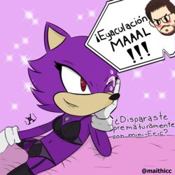 1boy 1girls bed biting_lip black_lingerie cum_on_eye cum_on_face eric_(leyendasyvideojuegos) ericrod eyelashes female femdom furry gloves heterochromia leyendasyvideojuegos lingerie one_eye_closed pink_background purple_fur rangugamer rangustreamer seductive_look sonic_(series) sonic_forces sonic_the_hedgehog_(series) text text_bubble wolf wolf_ears wolf_girl wolf_tail wolfurra_the_coldblooded