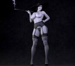 1girls 3d alcina_dimitrescu cigarette_holder daz_studio female female_only full_body garter_belt nude nude_female pale-skinned_female pale_skin planetex pubic_hair resident_evil resident_evil_8:_village solo viewed_from_below