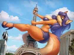 1girls anthro anthro_female anthro_only big_breasts black_heels blue_hair blue_hair_female breasts building buildings carmelita_fox city clothed clothed_female eiffel_tower female female_focus female_only fox fox_girl fox_tail france furry furry_female furry_only giantess heels large_boobs large_breasts lightly-san macro paris sly_cooper_(series) solo solo_female solo_focus tail thick_thighs thighs