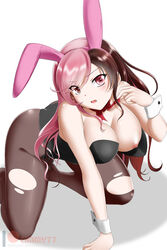 1girls areolae big_breasts breasts bunny_ears bunny_girl bunnysuit cleavage female female_only kimmy77 large_breasts looking_at_viewer neo_(rwby) nipples rwby solo white_background wrist_cuffs