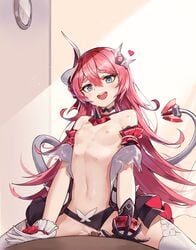 :d aliceblue artist_name bangs bare_shoulders black_gloves black_panties blue_eyes breasts censored choker clock cum dark-skinned_male female flat_chest gloves hair_between_eyes hair_ornament head_tilt heart heart-shaped_pupils highres honkai_(series) honkai_impact_3rd horn long_hair looking_at_viewer mismatched_gloves mosaic_censoring navel nipples open_clothes open_mouth panties penis red_hair rozaliya_olenyeva sex small_breasts smile solo_focus stomach straddling straight sweat symbol-shaped_pupils tail thick_eyebrows thighhighs thighs tongue tongue_out underwear very_long_hair white_gloves white_legwear