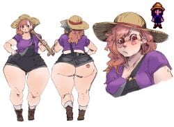 1girls 2025 5_fingers ass ass_bigger_than_head axe back_view big_ass big_breasts big_butt big_hips big_thighs blush boots bottom_heavy bottomwear breasts bubble_butt closed_mouth clothed clothed_female clothing curvy curvy_body curvy_female curvy_figure curvy_hips curvy_thighs farmer_(stardew_valley) fat_ass fat_butt female hat hips hips_wider_than_shoulders huge_ass huge_breasts huge_butt huge_hips huge_thighs human light-skinned_female light_skin long_hair looking_at_viewer massive_ass massive_butt massive_hips massive_thighs nintenpeaches oc original_character overalls pink_hair purple_shirt red_eyes shirt simple_background solo solo_female stardew_valley straw_hat thick thick_ass thick_butt thick_hips thick_legs thick_thighs thighhighs thighs thighs_bigger_than_head underwear white_background wide_hips