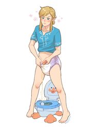 1boy ahbagels blush diaper infantilism link male male_only peeing piss pissing potty pull-up_diaper the_legend_of_zelda urination urine watersports