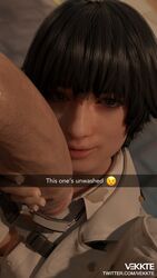 1boy 1girls 3d big_penis black_hair blender clothed_female_nude_male dark_hair devil_may_cry devil_may_cry_5 emoji emoticon erection eyelashes female hand_on_penis holding_penis imminent_oral lady_(devil_may_cry) large_penis lips looking_at_viewer male nails penis penis_awe penis_grab penis_on_face pink_lips selfie short_hair smell smelly_cock snapchat streaked_hair text unwashed_penis vekkte