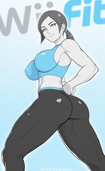 1girls abs ass big_breasts breasts cleavage female female_only huge_ass huge_breasts large_breasts looking_at_viewer looking_back muscular_female naughty_face nintendo nisetanaqa seductive seductive_smile smile solo thick_thighs wii_fit wii_fit_trainer yoga_pants