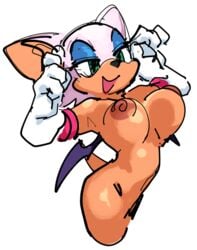 2021 big_areola big_breasts big_nipples bouncing_breasts breasts chiropteran clothing colored dark_nipples ears_back eyelashes female gloves handwear light lighting makeup mammal mostly_nude navel nipples pivoted_ears pose rouge_the_bat shaded simple_background sketch smile solo sonic_(series) sonic_the_hedgehog_(series) traced watatanza white_background wings