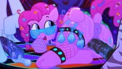 2d anus ass blue_eyes canaryprimary candy colored_skin condom condom_belt condom_on_penis cum erection female feral fishnet_thighhighs fishnets food full_color furry glasses highres hooves horse horse_tail jewelry lying multiple_condoms my_little_pony my_little_pony:_friendship_is_magic necklace non-web_source party penetration penis pink_hair pink_skirt pinkie_pie_(mlp) pony_(animal) puffy_anus pussy quadruped sex skirt smile straight sweat tail thighhighs used_condom vaginal_penetration zebra