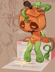 anthro cub dandy's_world dandys_world eyes_closed gourdy_(dandy's_world) infantilette object_head panting pee peeing penis piss pissing pumpkin small_penis strawpage_request