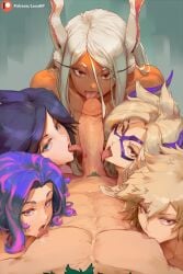 1boy 5girls ai_generated blonde_female blonde_hair boku_no_hero_academia cock_worship dark-skinned_female dark_skin female izuku_midoriya kaina_tsutsumi lady_nagant large_penis licking licking_nipples licking_penis lucakp male midnight_(my_hero_academia) milf mirko miruko mitsuki_bakugou mount_lady multiple_girls muscular muscular_male my_hero_academia naked naked_female naked_male nemuri_kayama nipple_play nipples older_female older_female_and_younger_male patreon patreon_link patreon_logo patreon_reward patreon_url patreon_username penis purple_hair rabbit rabbit_ears rabbit_girl rumi_usagiyama simple_background tagme takeyama_yuu tanned tanned_skin tongue tongue_out triple_fellatio tsutsumi_kaina white_hair yuu_takeyama