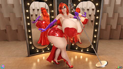 1girls ass big_ass big_breasts bimbo breasts cosplay dat_ass disney glasses huge_breasts jessica_rabbit_(cosplay) redheadchan supertito who_framed_roger_rabbit