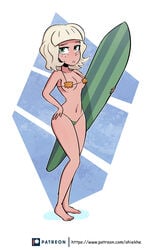 bikini blonde_hair dark-skinned_female disney disney_channel female female_only frown green_eyes hand_on_hip jackie_lynn_thomas ohiekhe shell_bra solo standing star_vs_the_forces_of_evil straight_hair surfboard