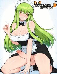 1futa 2025 ai_generated apron artist_name balls black_skirt blush breasts c.c. cleavage cock code_geass dick enmaided erection eyebrows_visible_through_hair foxenpai futa_only futanari green_hair hi_res high_quality high_resolution highres intersex light-skinned_futa long_hair maid maid_headdress patreon patreon_username penis precum solo stable_diffusion testicles uncensored waist_apron watermark white_apron yellow_eyes