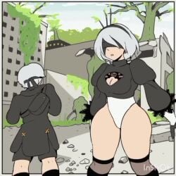 1boy 1girls animated artist_request ass bigger_female blindfold breasts clothing dancing dat_ass female height_difference hips huge_ass inshot large_ass larger_female male medium_breasts meme music nier nier:_automata nier_(series) shorter_male size_difference smaller_male sound thick_thighs thighhighs thighs video white_hair wide_hips yorha_2b yorha_9s