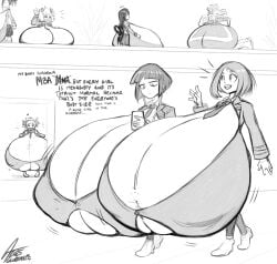 7girls ashido_mina asui_tsuyu big_breasts black_and_white breasts breasts_larger_than_head breasts_larger_than_torso clothed clothed_female clothes clothing excessive_breast female froppy glubtastic himiko_toga huge_breasts hyper hyper_breasts jirou_kyouka kyouka_jirou mina_ashido my_hero_academia ochako_uraraka pinky_(my_hero_academia) tagme toga_himiko tsuyu_asui uniform uraraka_ochako uravity
