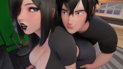 1boy 1girls 3d big_breasts breasts brimddy cleavage clothing duo female from_behind game_cg hotel_transylvania imminent_sex male mansion_days:_roommates mavis_dracula scrag_mavis straight tagme