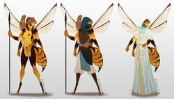 anthro female full-length_portrait full_body insects spear standing wasp weapon whitemantis wings