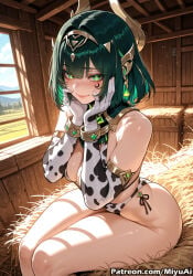 nefer_(genshin_impact) genshin_impact green_hair green_eyes mature_female thick miyuai ai_generated ai_assisted thick_thighs thick_ass thick_legs thick_hips thick_butt wide_hips wide_thighs voluptuous voluptuous_female curvy curvy_figure curvaceous curvy_female female breasts uncensored patreon_reward 1girl 1girls cow_print animal_print short_hair solo black_hair sitting looking_at_viewer large_breasts blush gloves rating:safe jewelry indoors window bangs swimsuit closed_mouth thighs web_address