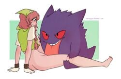 1girls ambiguous_gender bottomless chubby clothes cunnilingus feet female feral flat_chest gengar ghost human interspecies licking licking_pussy long_tongue merunyaa nintendo npc_trainer nude oral pokemon pokemon_breeder_(pokemon) pokemon_breeder_(pokemon_xy) pokemon_rgby pokemon_xy pokephilia small_breasts straight text toes url watermark