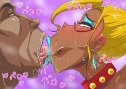 1boy 1girls :>= ahe_gao ahegao alternate_hair_color alternate_version_available bare_shoulders bimbo blonde_hair blue_eyes blush censored choker dark-skinned_female dark-skinned_male dark_skin drooling duo ear_piercing earrings eyelashes eyeshadow female french_kiss front_view ganguro glasses gyaru hair_bun half-closed_eyes heart human interracial kissing lipstick makeup male mature milf open_mouth original_character piercing pink_lipstick pose posing rolling_eyes saliva shiny shiny_skin simple_background sound_effect sweat text tongue_out vacuum_kiss vacuum_suck yellow_hair zxcv