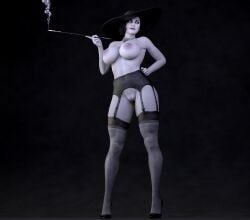 1girls 3d alcina_dimitrescu cigarette_holder daz_studio female female_only full_body garter_belt nude nude_female pale-skinned_female pale_skin planetex pussy resident_evil resident_evil_8:_village shaved_pussy solo viewed_from_below