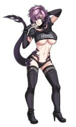 au_ra blue_eyes boots collar final_fantasy final_fantasy_xiv fishnets gloves goth high_heel_boots large_breasts meta:semen_demon_(shirt) pink_eyes pink_hair ratedehcs sin_faye stockings underboob xaela