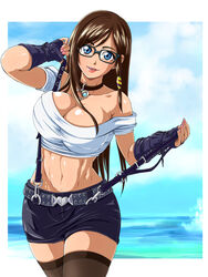 brown_hair dead_or_alive female glasses gloves kokoro_(doa) looking_at_viewer raburebo solo stockings