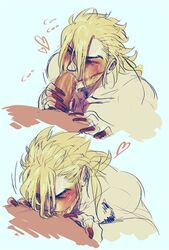 blonde_hair blush claws deepthroat diego_brando dmr_(artist) gay jojo's_bizarre_adventure messy_hair oral steel_ball_run yaoi