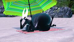 ass_cheeks beach beach_towel beach_umbrella big_ass big_booty big_butt booty_cheeks bubble_ass bubble_booty bubble_butt butt_cheeks hollow_knight hornet_(hollow_knight) kaibernation sunglasses