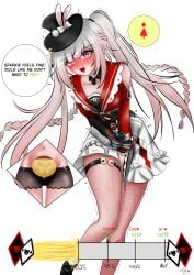 1girls 1woman bladder bladder_bulge bladder_desperation blush blush_face blushed_face blushing_at_viewer blushing_female blushing_profusely brown_panties bunny desperate desperation embarrassed female hands_on_pussy hat honkai honkai:_star_rail legs legs_crossed memoire panties panting pants peeing peeing_on_floor peeing_self red_clothing red_eyes see-through see-through_clothing see-through_panties shaking shaking_legs shoes skirt sparxie_(honkai:_star_rail) squirming squirting sweat thought_bubble thought_bubbles thought_cloud thoughts top_hat urine white_background white_body white_hair white_skin